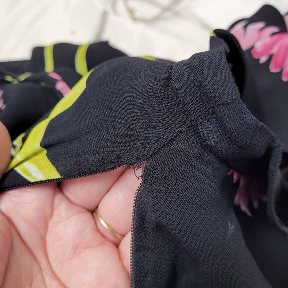 VINTAGE 90s dress pink daisy black empire waist short sleeve maxi M - Picture 6 of 10